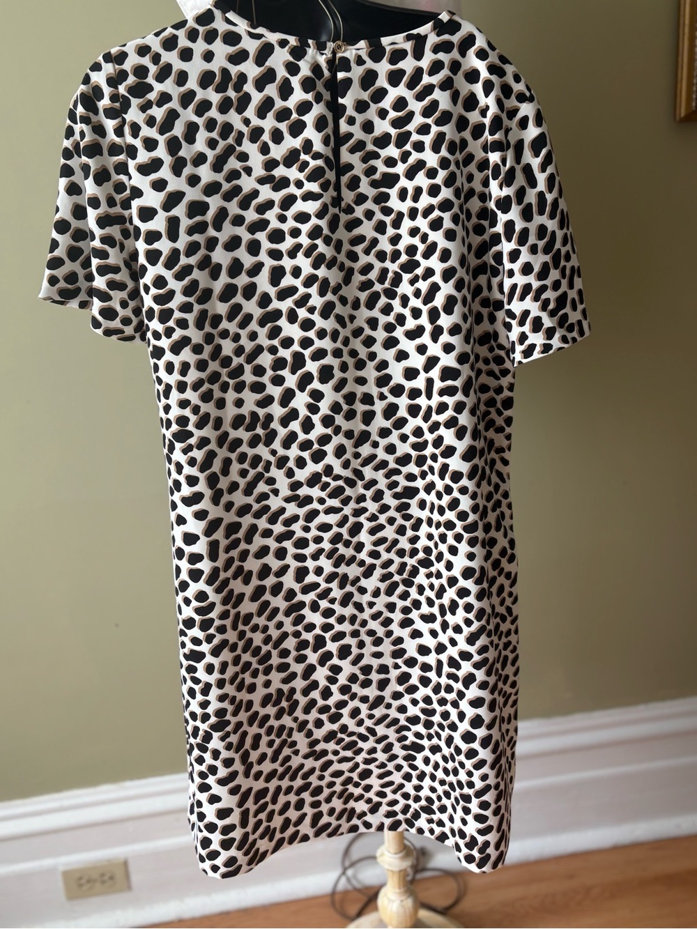 Ann Taylor Beige Black Dress lined wedding Animal print Lux Sz 12p Mobwife - Picture 2 of 8